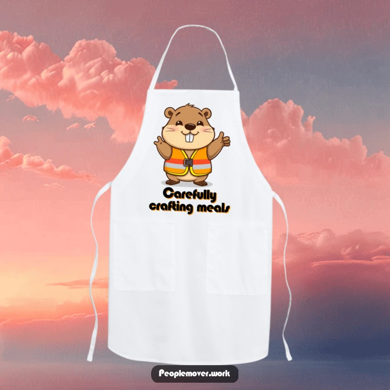Funny beaver in a safety vest, nodding, ideal for a humorous kitchen apron.