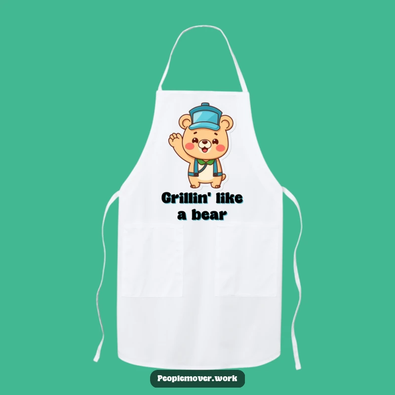 Funny Bear Bus Driver Apron: Cheerful Wave for Kitchen Adventures