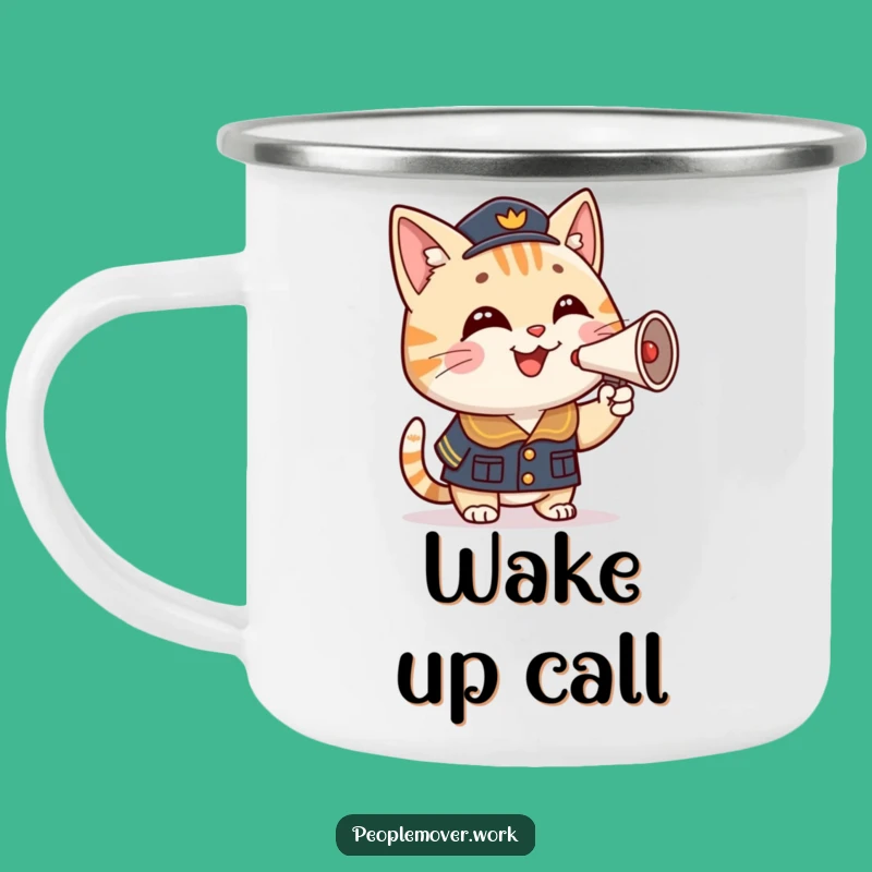 Funny Cat Conductor Camping Mug: Adventure-Ready Cartoon Uniform