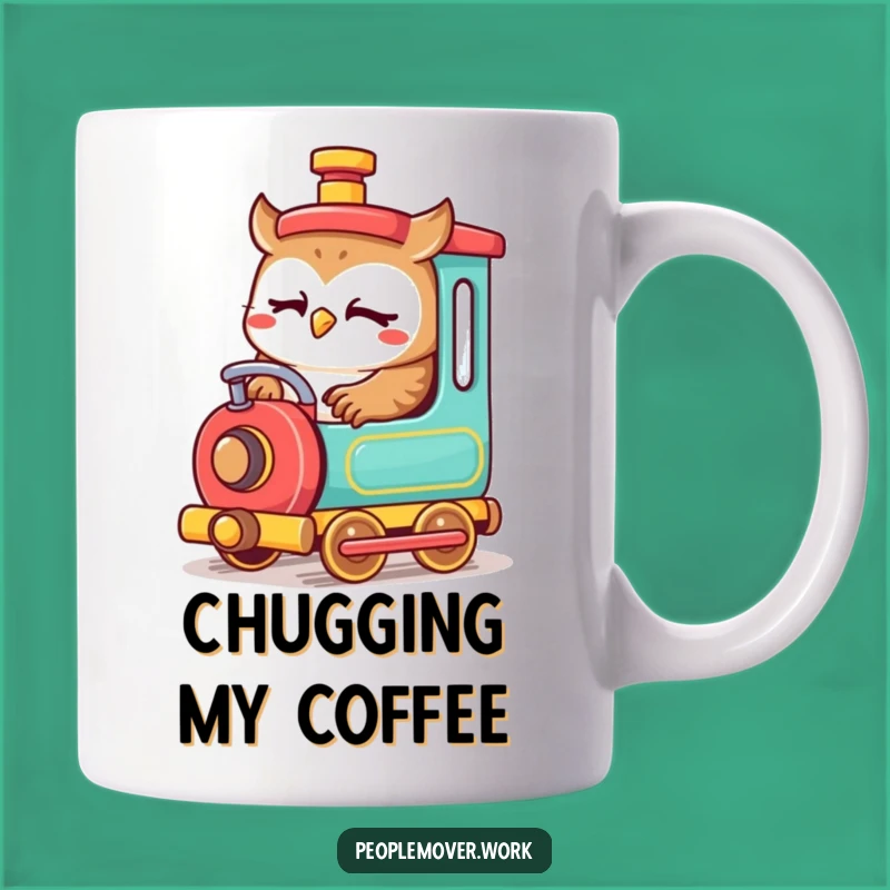 Funny Owl Train Engineer Mug: Whimsical Cartoon Gift for Commuters