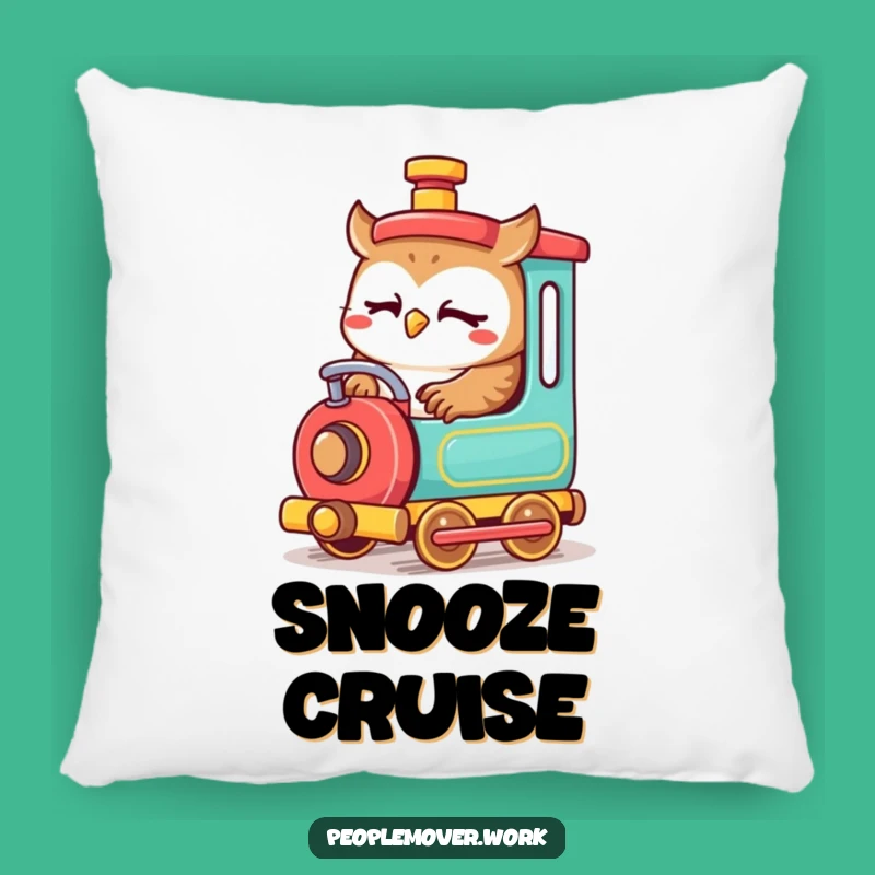Funny Owl Train Engineer Pillow: Cozy Cartoon Comfort ft. a Focused Owl
