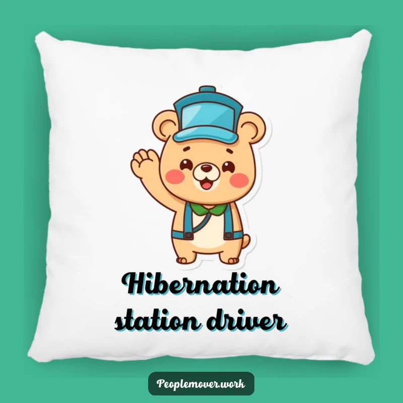 Funny Bear Bus Driver Pillow: Cheerful Wave for Cozy Comfort