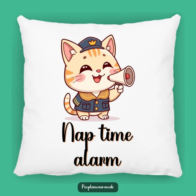 Funny Cat Conductor Pillow: Cozy Cartoon Uniform for Charming Decor