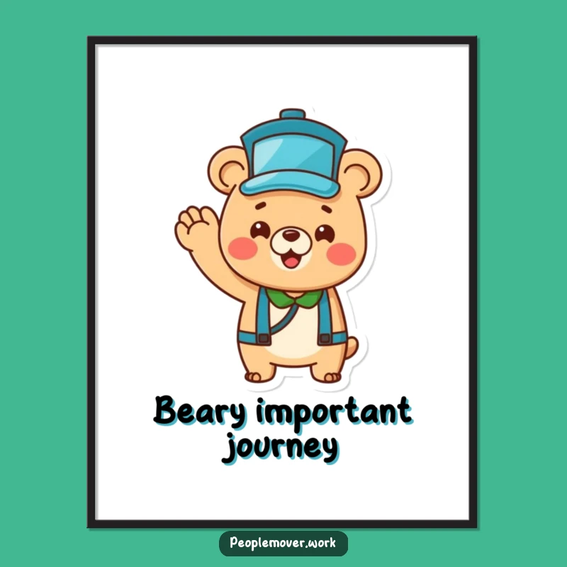 Funny Bear Bus Driver Art: Cheerful Wave Digital Print for Decor