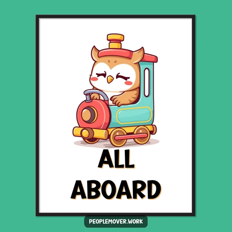 Funny Owl Train Engineer Digital Art Print: Instant Cartoon Charm