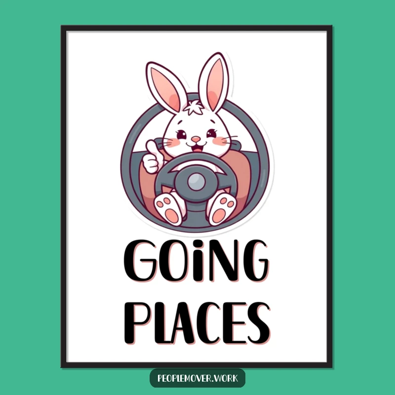 Funny Bunny Driver Digital Art Print: Instant Cartoon Cheer for Walls