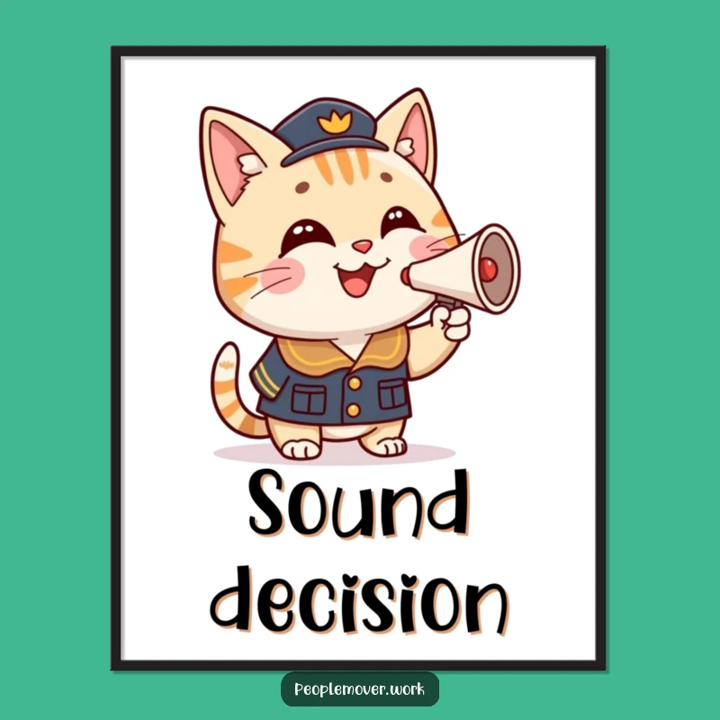 Funny Cat Conductor Digital Art Print: Instant Cartoon Uniform Joy