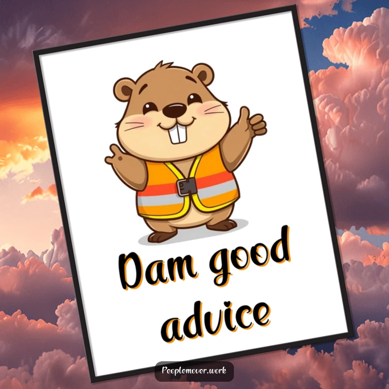 Funny beaver in a safety vest, giving a friendly nod, humorous construction art.