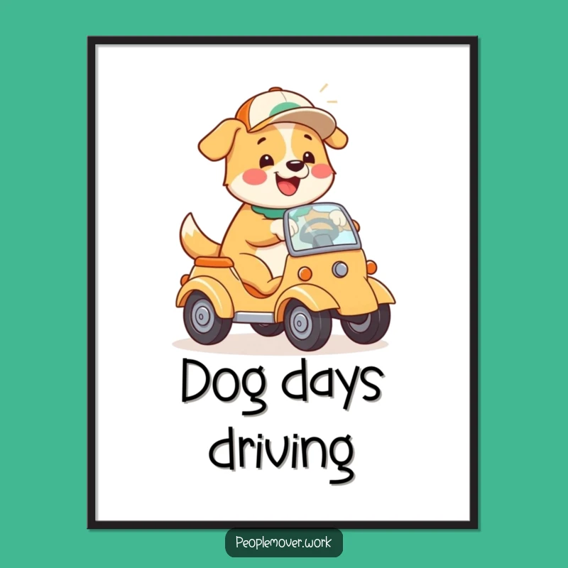 Funny Dog Driving Art Print: Happy Pooch Poster for Playful Decor