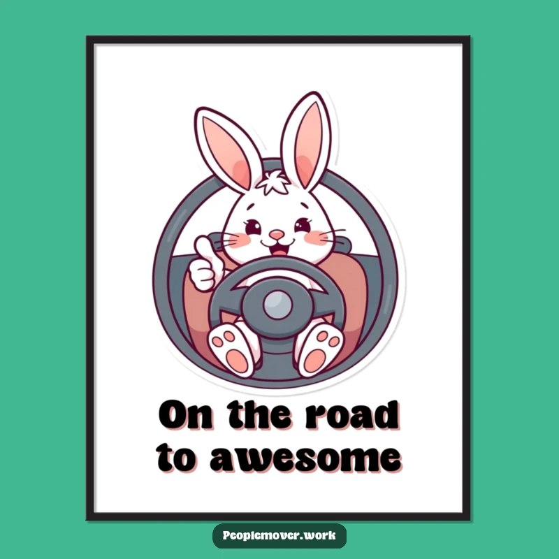 Free Printable Wall Art: Funny Bunny Driving, Thumbs Up, Humorous Downloadable Decor