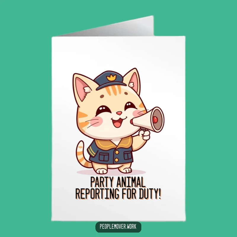 Free Printable Birthday Card: Funny Cat Uniform Honking Horn, Downloadable Gift