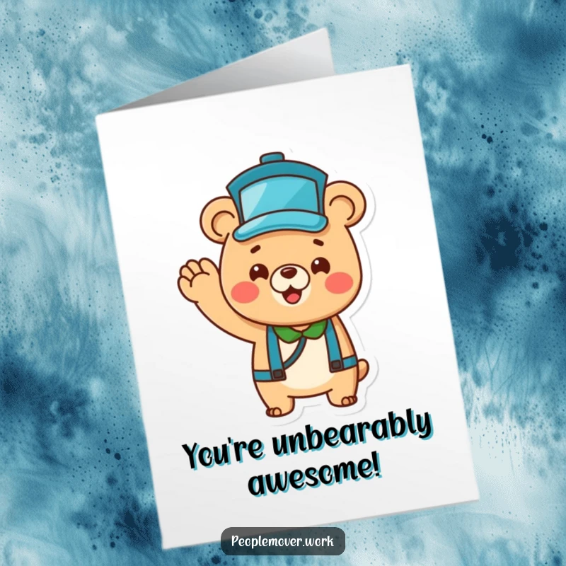 Funny Free Printable Bear Congratulations Card: A cheerful cartoon bear in a bus driver hat waves enthusiastically to congratulate.