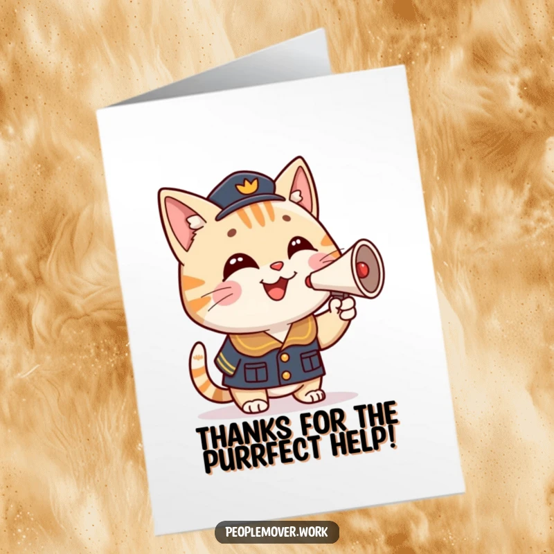 Funny Free Printable Thank You Card: A smiling cat in uniform proudly honks a horn to express gratitude.