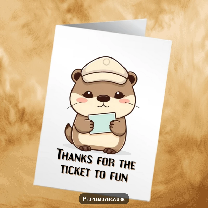 Funny Free Printable Thank You Card with a calm otter holding a ticket, perfect for expressing thanks with a laid-back vibe.