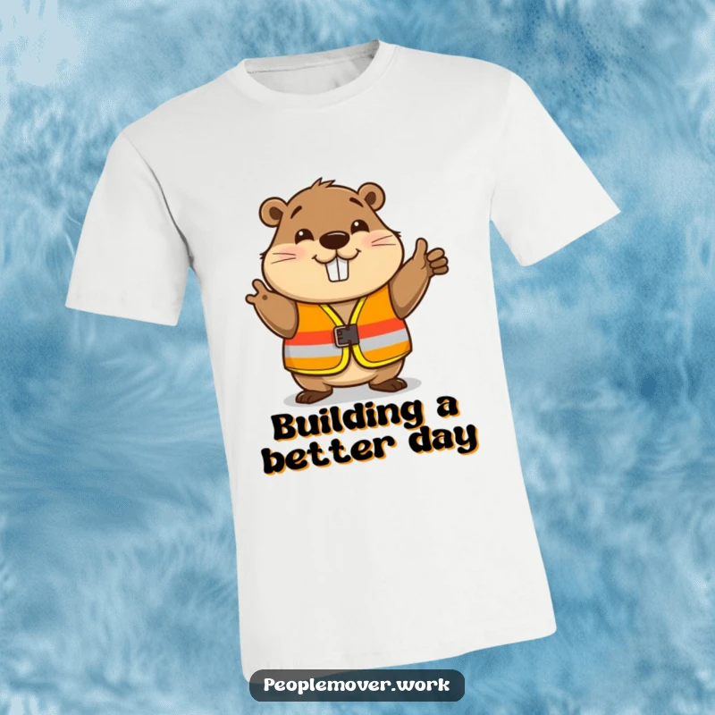 Funny beaver wearing a safety vest and giving a friendly nod, ideal for a humorous tee.