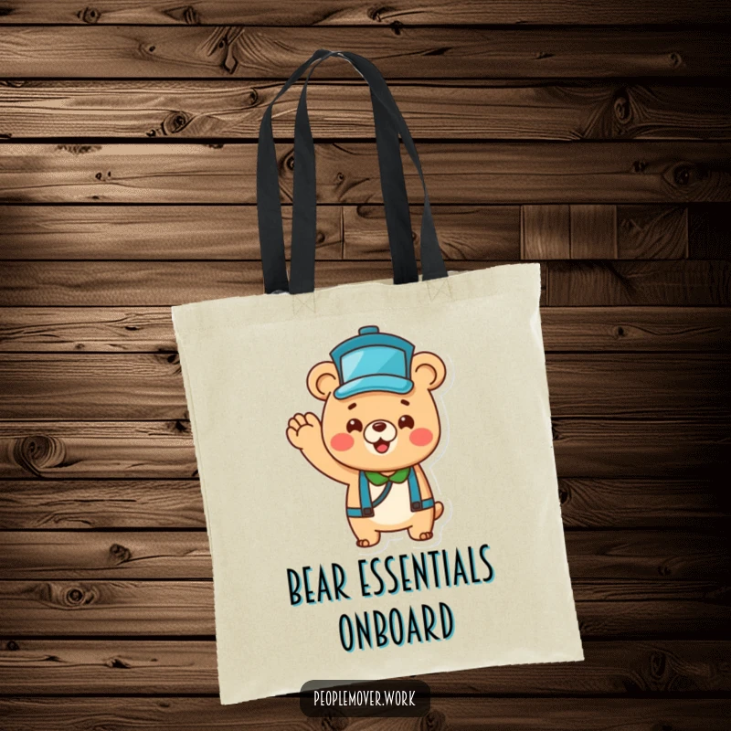 Funny Bear Bus Driver Tote Bag: A cheerful cartoon bear wearing a bus driver hat, waving hello for everyday use.